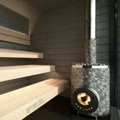 Aussensauna OPTIRELAX® Style M -Baden Verkaufs-Shop Gartensauna OPTIRELAX Style M Panorama Saunahaus mit Holzofen 1280x1280